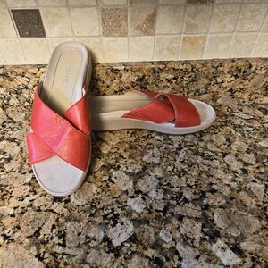 Vionic‎ Women Sandal Hayden Size 9 Red Leather Slide Shoe Sandals